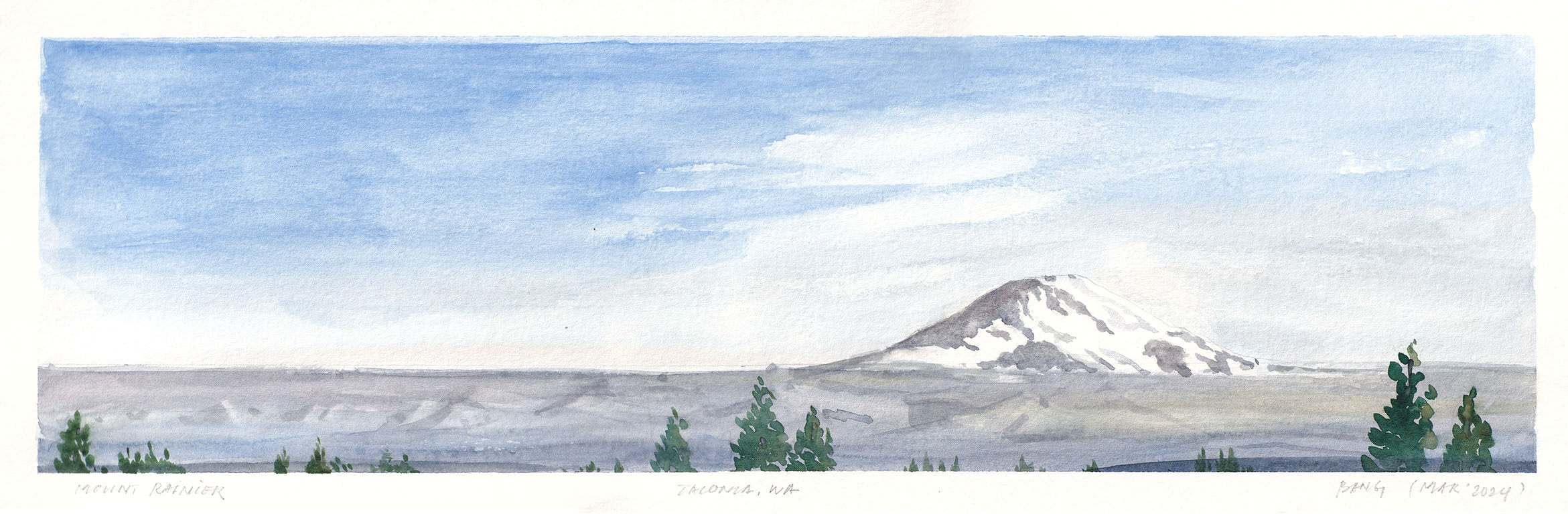 Mt. Rainier – Tacoma, WA. Watercolor. 6 x 18 in.