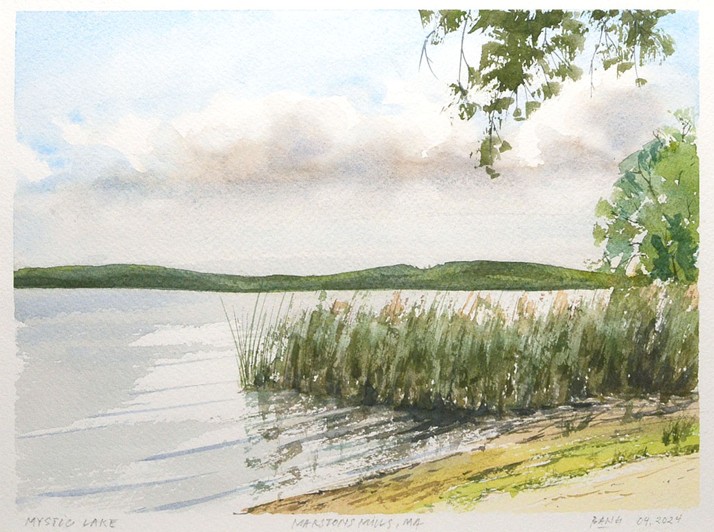 Mystic Lake – Marstons Mills, MA. Watercolor. 2024. 9 x 12 in. 
