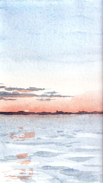 Sunset on Nantucket Sound. Watercolor. 2024. 4 x 6 in.