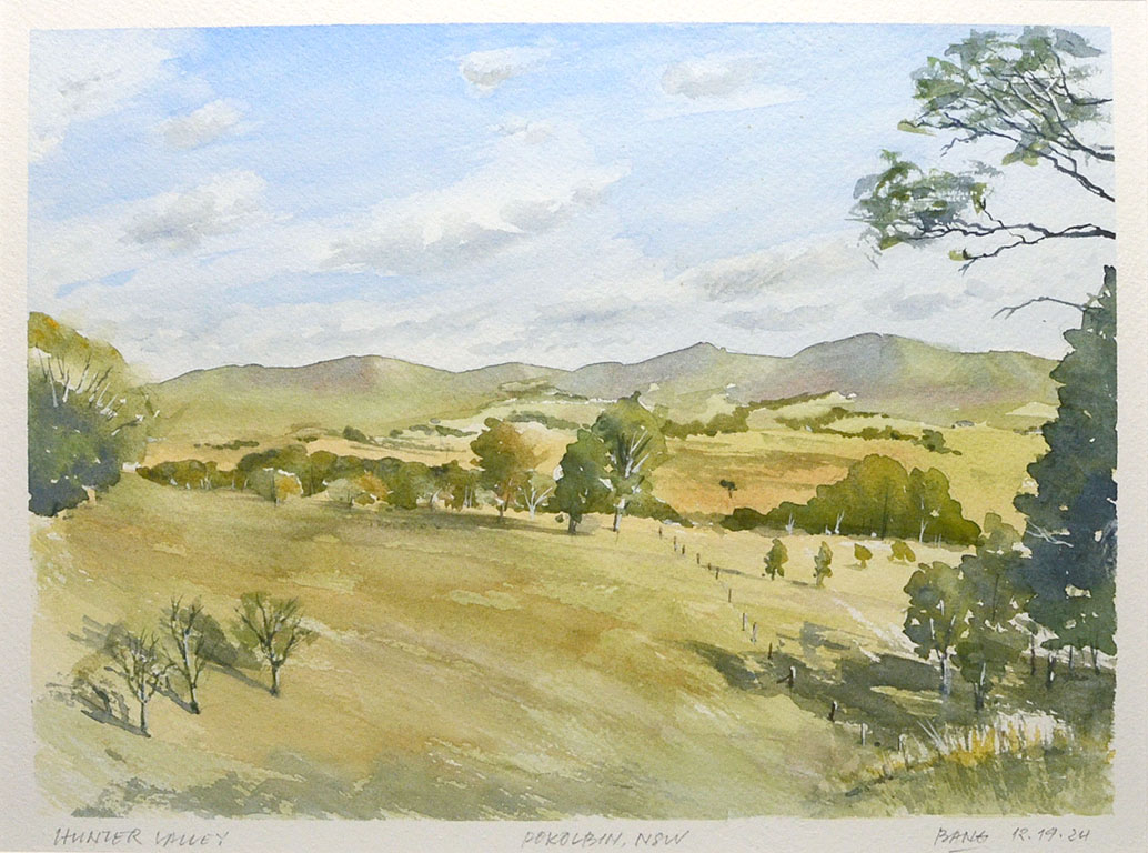 Hunter Valley – Polkolbin, NSW Australia. Watercolor. 2024. 9 x 12 in.